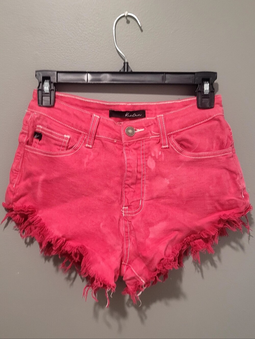 KanCan  Pink Denim Bleach Splash Style Fringed Shorts Sz 5